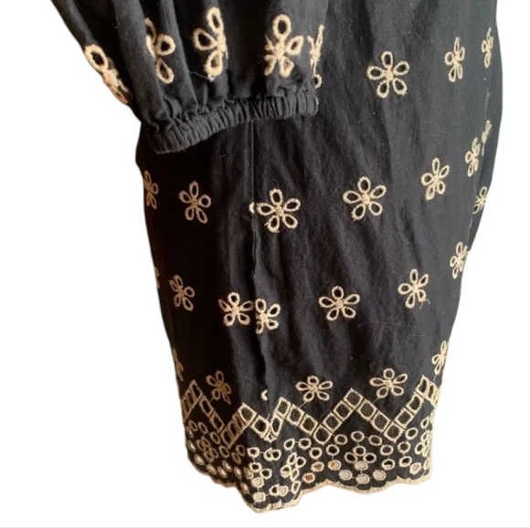 Venus Floral Embroidered Surplice Mini Romper Cream Blk 3/4 Slvs Waist Tie Sz 10 - Picture 7 of 16